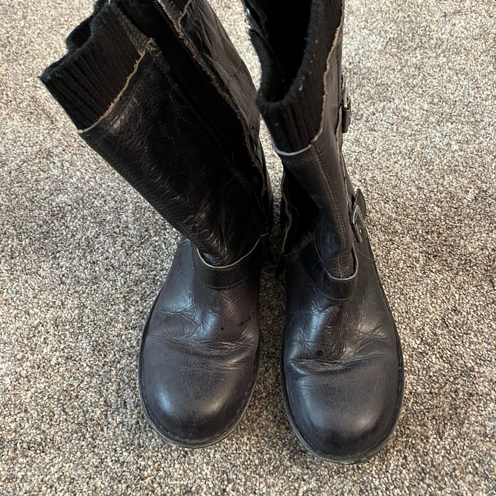 Kickers Black Leather Buckle Boots